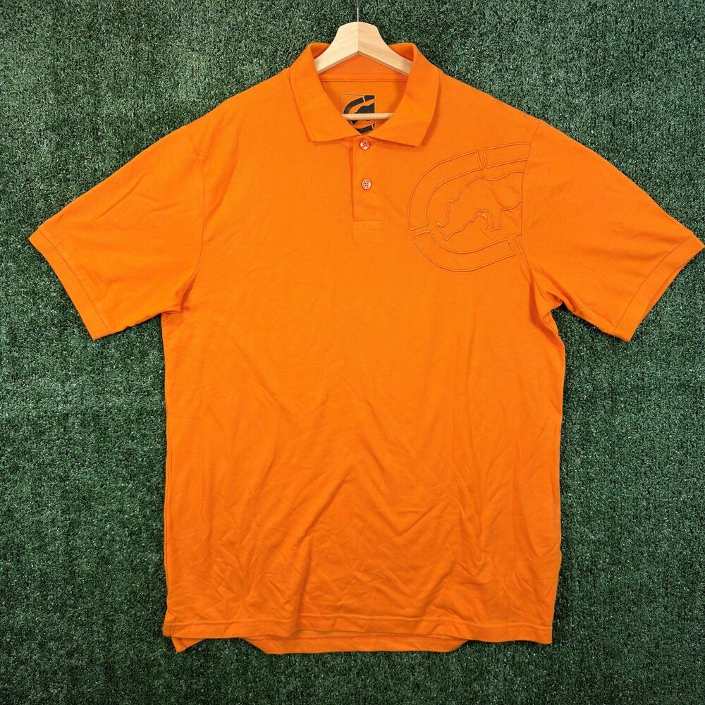 Ecko Unltd Mens Polo Shirt XL Orange Short Sleeve Embroidered Big Logo Y2K Skate